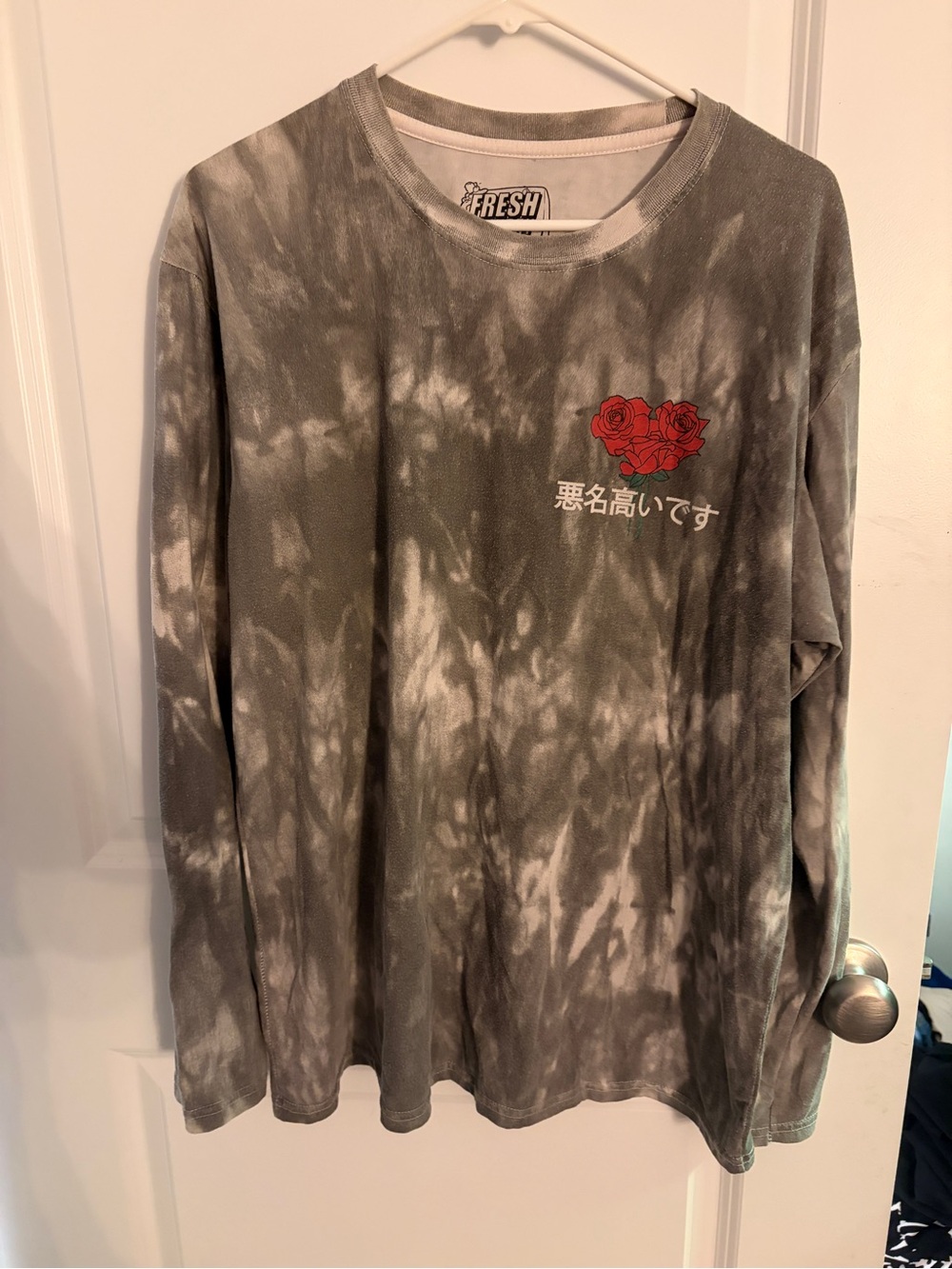 Fresh Laundry Tie-Dye Long Sleeve Tee with Red Rose Graphic